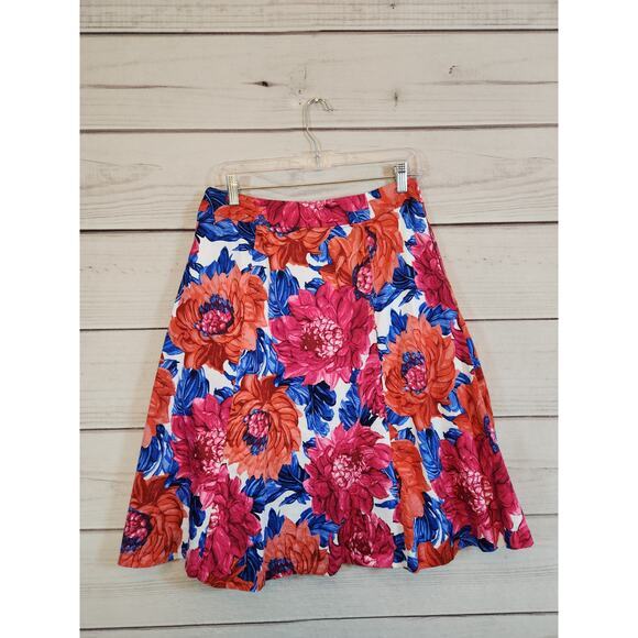 Talbots‎ Women's Multicolor Floral Print Cotton Stretch A-Line Midi Skirt Size 4 - Picture 2 of 6
